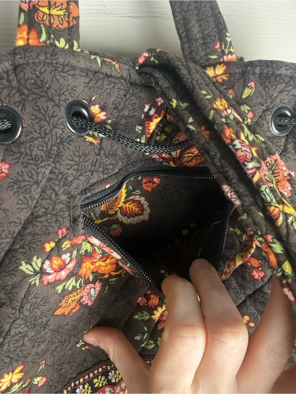 USED Vera Bradley Chocolat Backsack Retired Vintage Pattern
